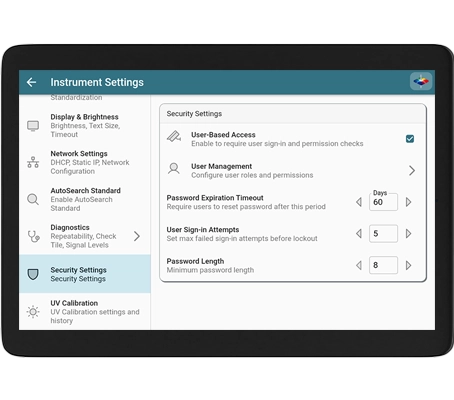 Agera L2 instrument settings display screen