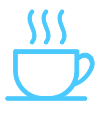 Blue sketch of a coffee cup with heat lines rising from it