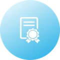 a blue circle with a certificate icon on it