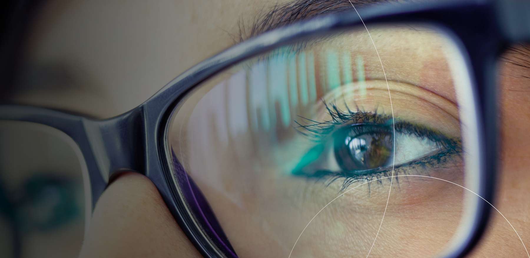 Close up of glasses with reflection in lens