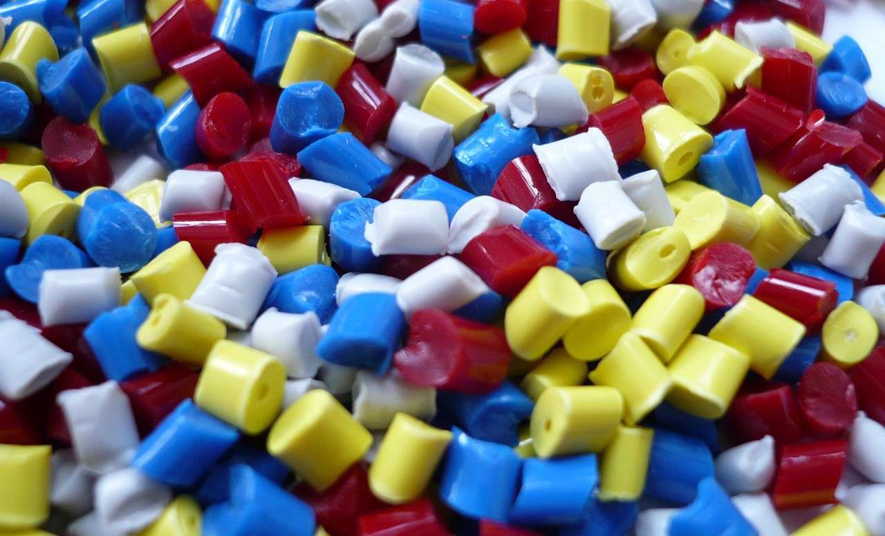 A multicolor assortment of plastic pellets